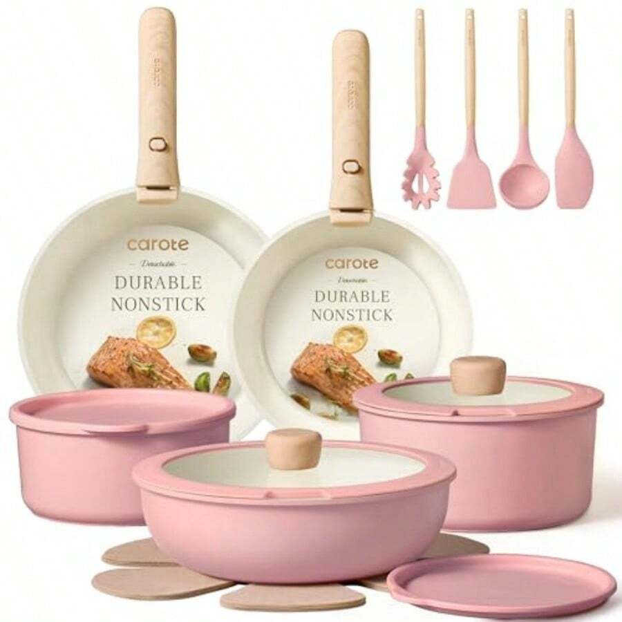 Camping Cooking Set Detachable Handle - 19-delige pannenset met antiaanbaklaag, kookgereiset met