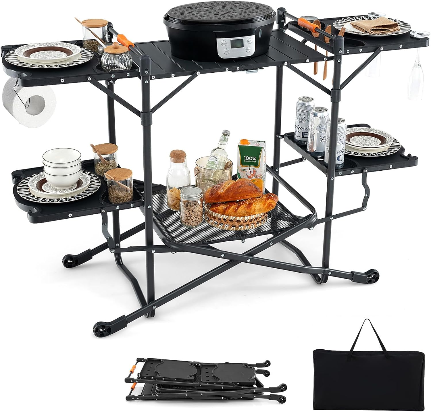 Camping Cooking Top - Draagbare kampeerkooktafel met aluminium blad, 4