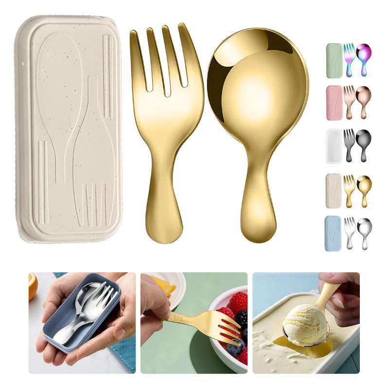 Camping Outdoor Cooking Set - Roestvrijstalen serviesset Lepel Vork 2 stuks