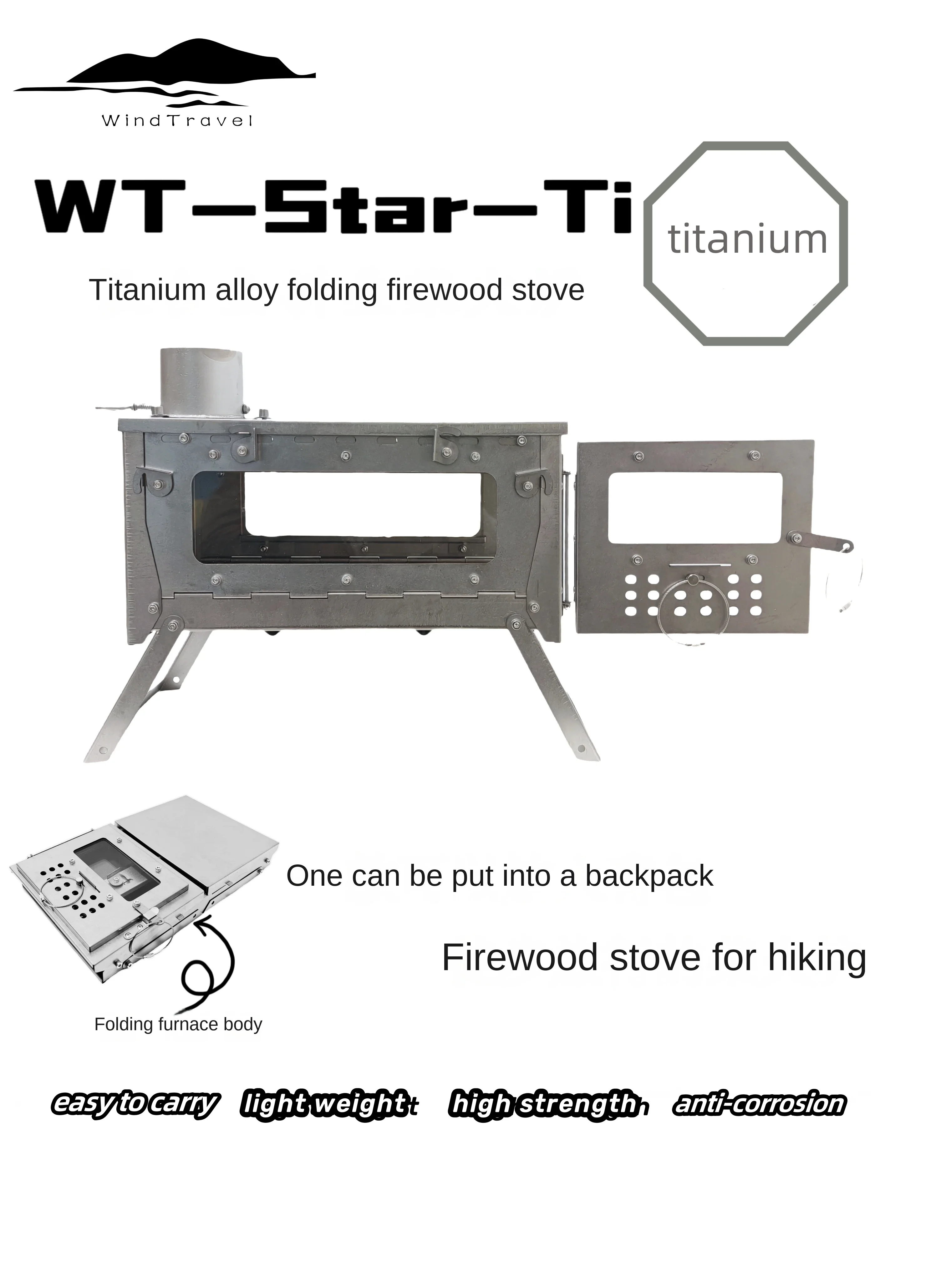 Camping Cooking Gazebo - WT Star Ti Titaniumlegering Opvouwbare brandhoutkachel
