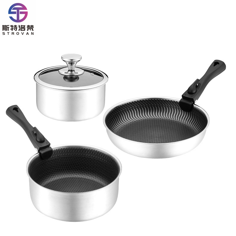 Camping Cooking Set Detachable Handle - 6 Stuks 3-laags Roestvrijstalen Kookgerei Sets