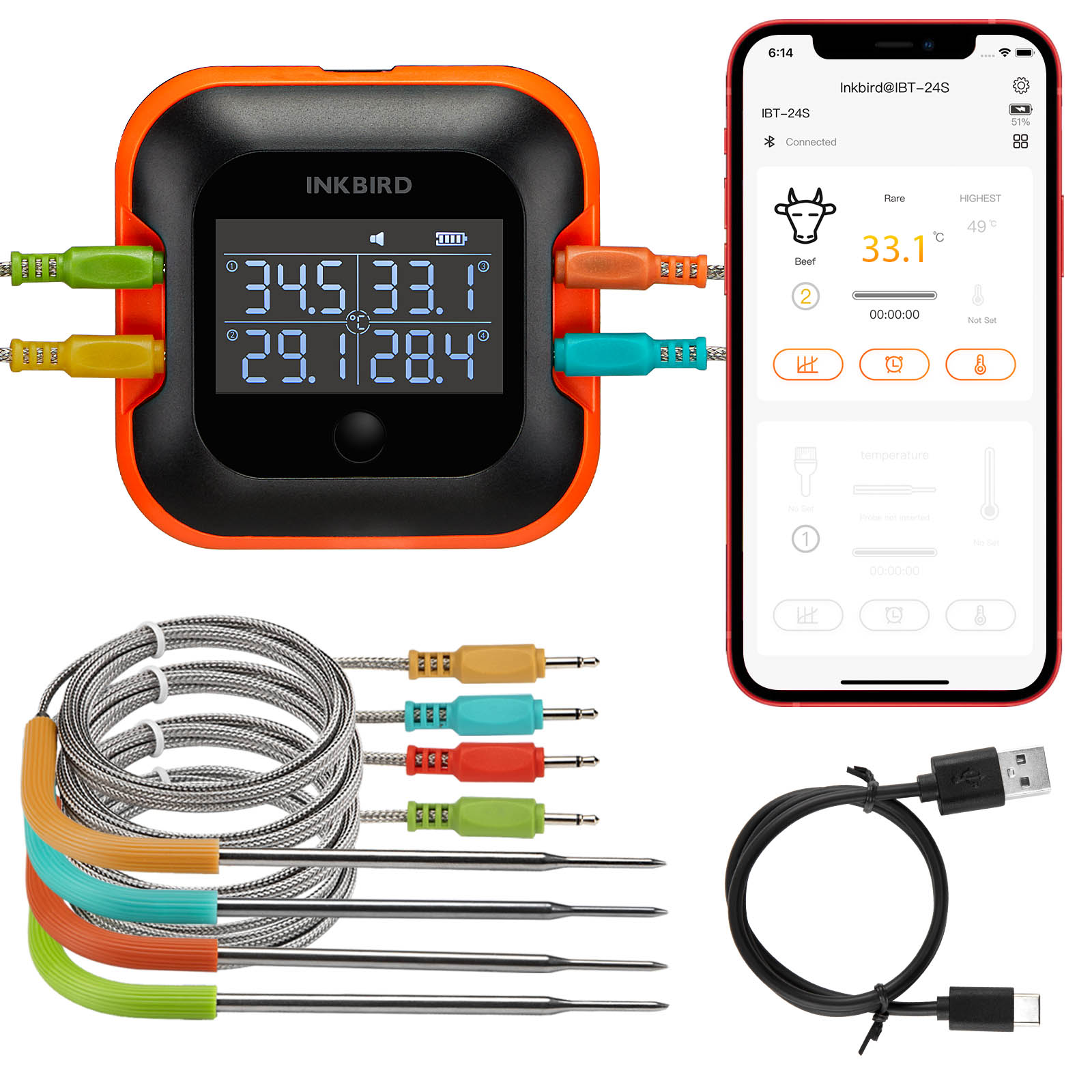 Meat Thermometer Camp - Inkbird Bluetooth Vlees Thermometer Met 4