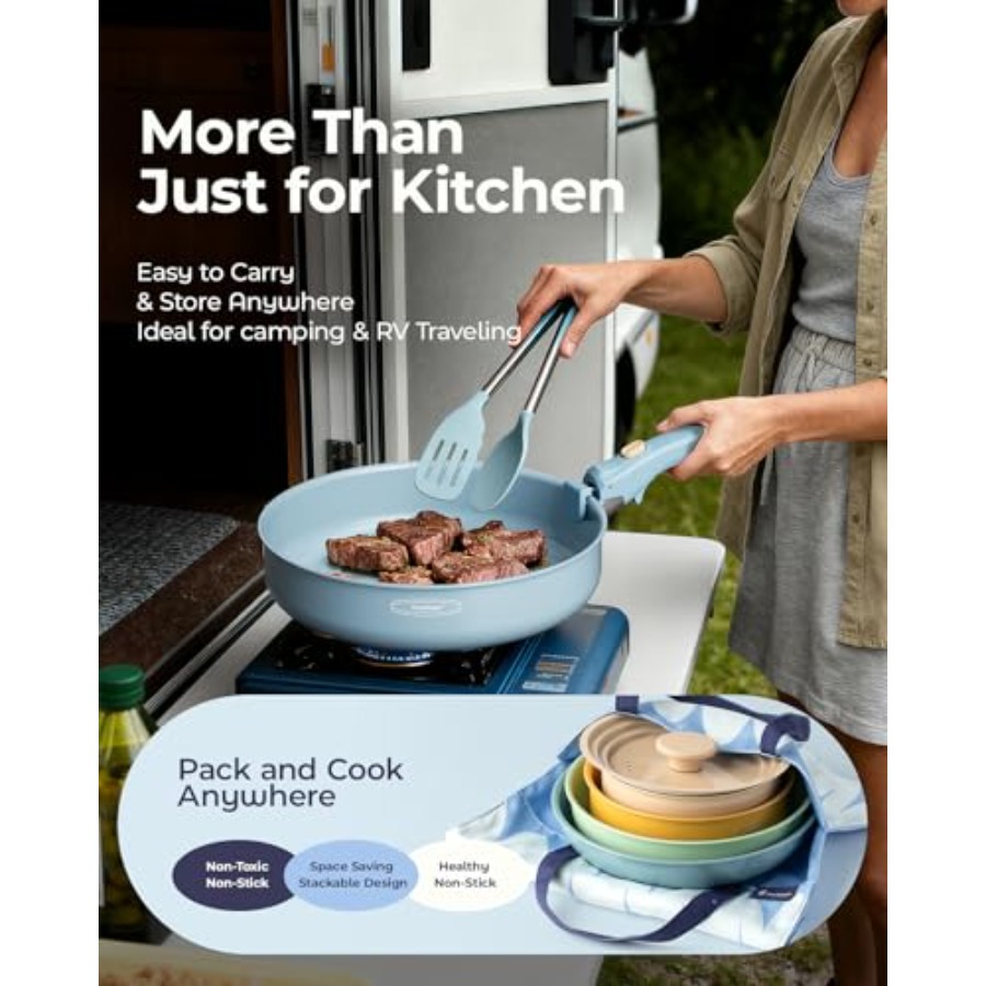 Keramische kookset, pannen en  - Camping Cooking Set Detachable Handle recensie en prijs