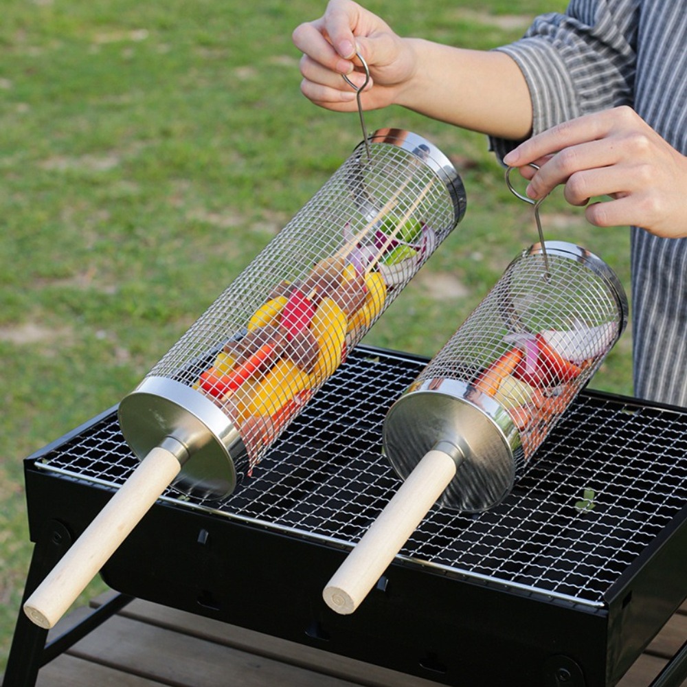Roterende BBQ-grillmand van ro - Camping Cooking Meat recensie en prijs