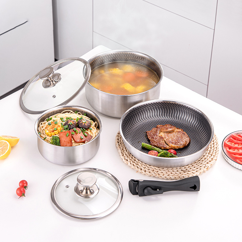 6 Stuks 3-laags Roestvrijstale - Camping Cooking Set Detachable Handle recensie en prijs