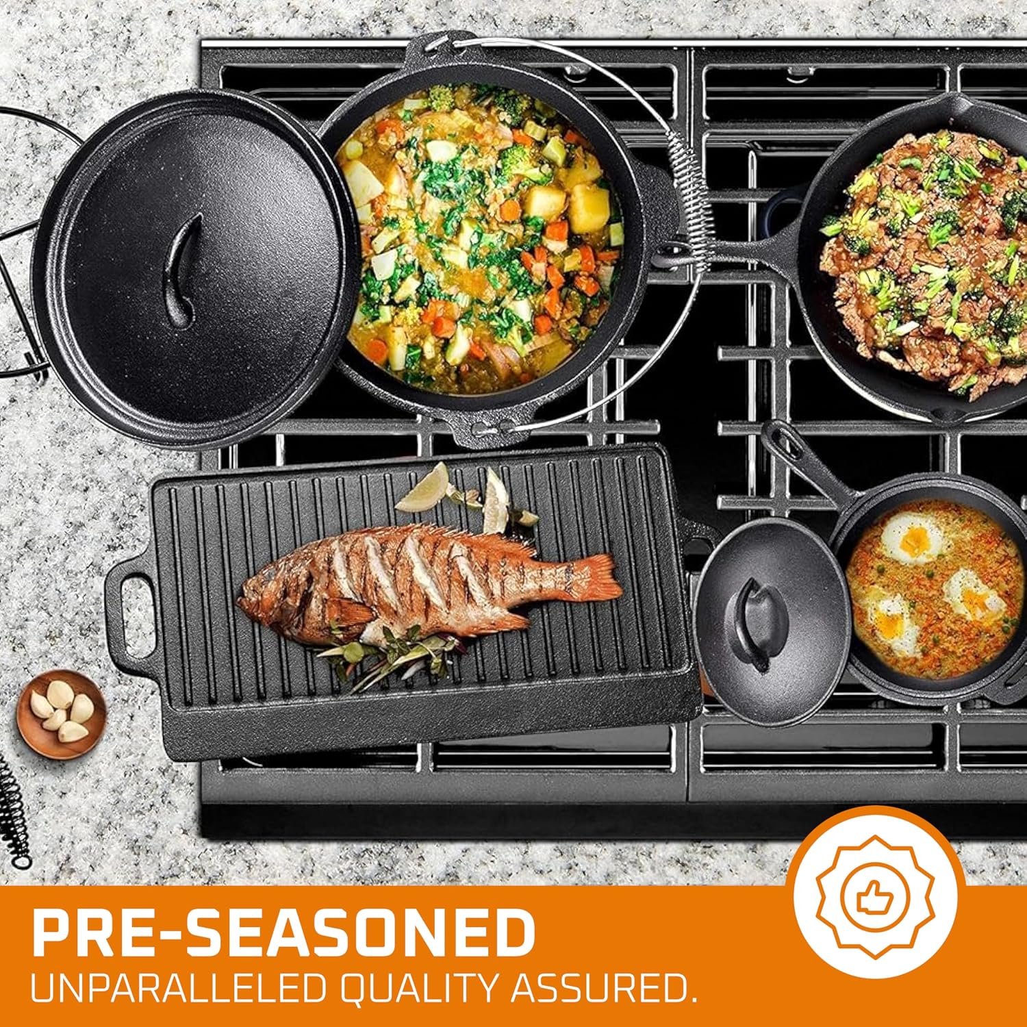Camping kookset van 7 delen. V - Camping Cooking Cast Iron recensie en prijs