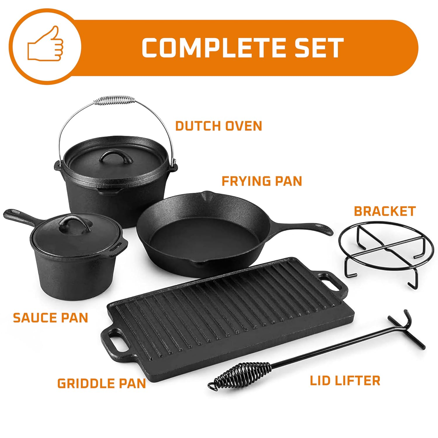 Camping kookset van 7 delen. V - Camping Cooking Cast Iron recensie en prijs