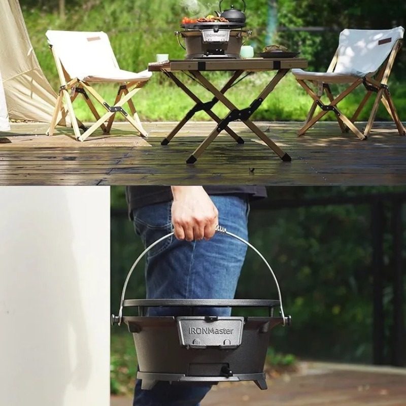 Ronde houtskoolgrill, voedselv - Camping Cooking Cast Iron recensie en prijs